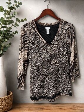 Chico’s Animal Print Mesh Top – Size 0(s/m)